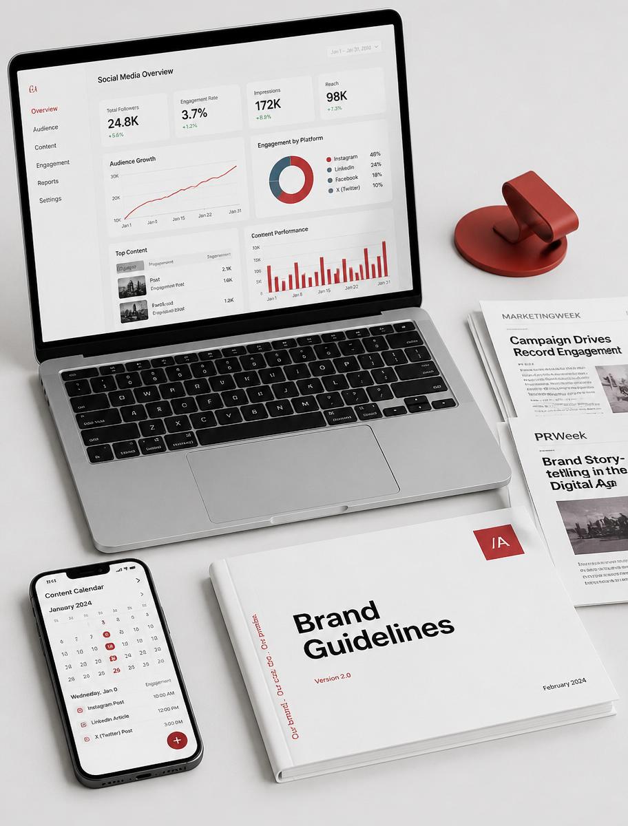 Közösségi média elemzések, brand guideline és sajtóanyagok